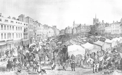 Norwich Market Place, John Sell Cotman, litograf H. Ninham